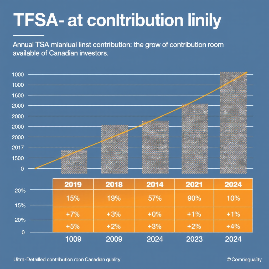 Graphique illustrant l'évolution des plafonds de cotisation annuels du CELI de 2009 à 2024, montrant la croissance cumulative des droits de cotisation disponibles pour les investisseurs canadiens