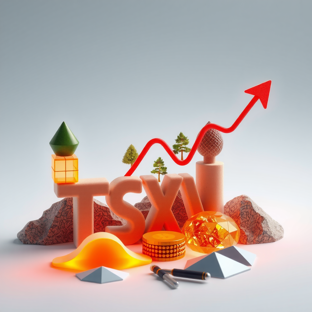 Illustration conceptuelle montrant des jeunes entreprises en croissance avec des graphiques ascendants, des symboles d'innovation technologique et de ressources naturelles, représentant le dynamisme du marché TSXV