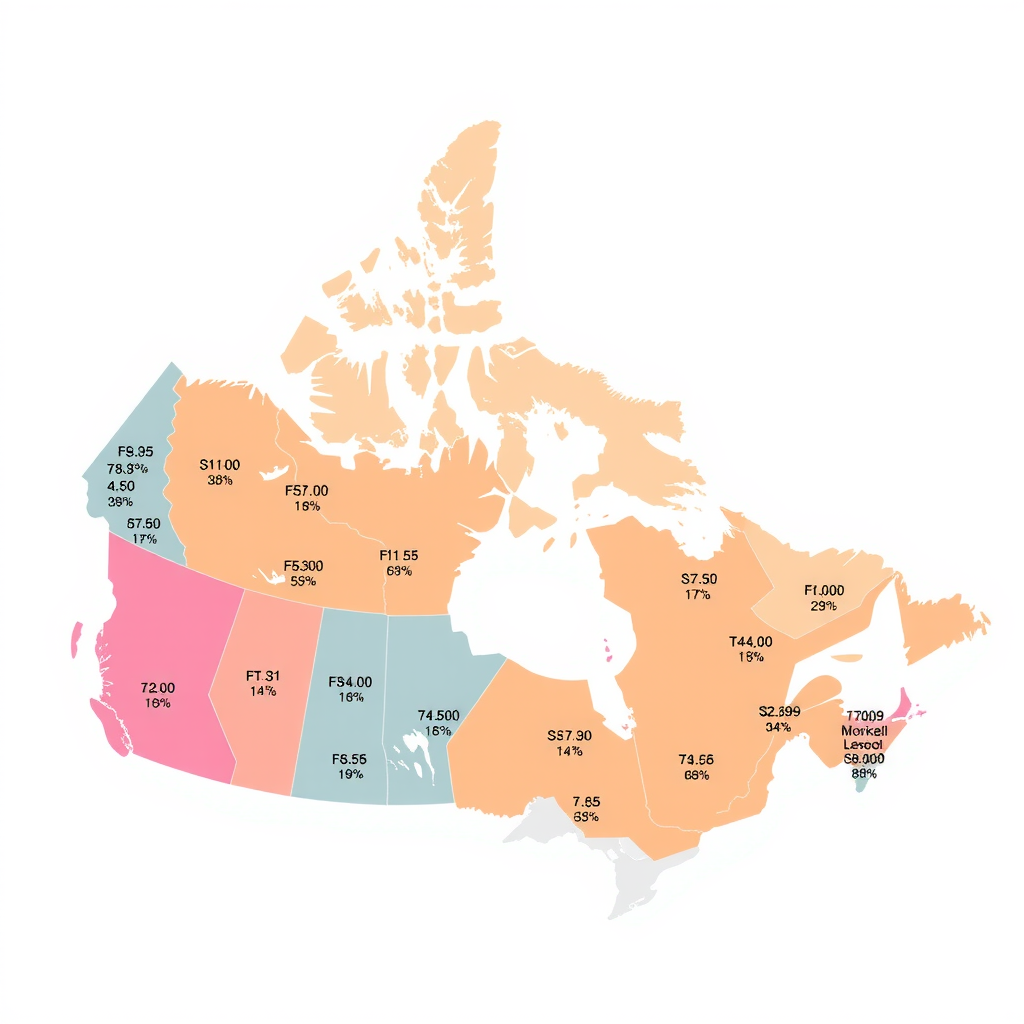 Carte du Canada avec les taux de crédit d'impôt provinciaux affichés pour chaque province, visualisation codée par couleur