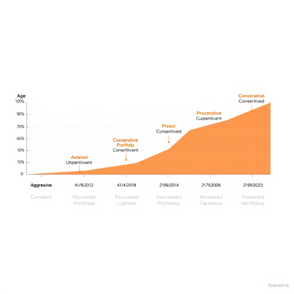 Graphique du cycle de vie de l'allocation d'actifs montrant le passage graduel d'un portefeuille agressif à conservateur au fil du temps avec la progression de l'âge